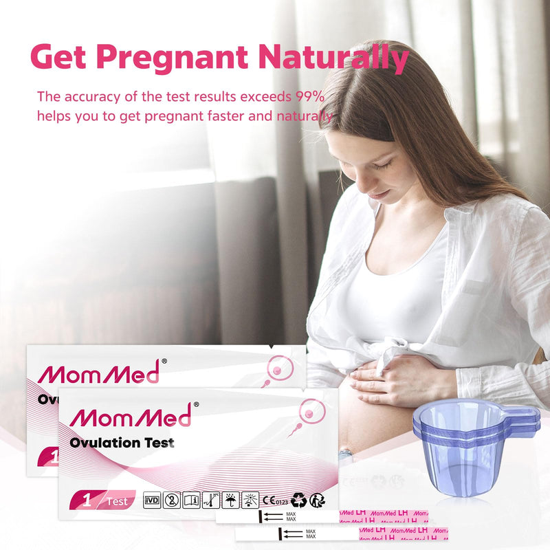 MomMed Ovulation Test Strips, 50 LH Ovulation Predictor Kit with 50 Collection Cups, Accurately Track Ovulation Test, High Sensitivity Result for Women Home Testing 50 Count (Pack of 1) Pink - BeesActive Australia