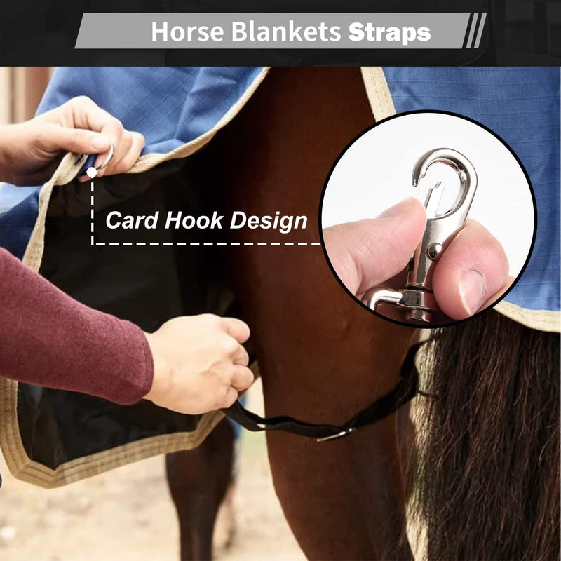 Horse Blanket Sheet Leg Straps, Replacement Stretchy Belly Strap with Double Swivel Snaps, Adjustable Length from 24 to 42 Inch Black(2 Pcs) (Two Side Snaps) Two Side Snaps - BeesActive Australia