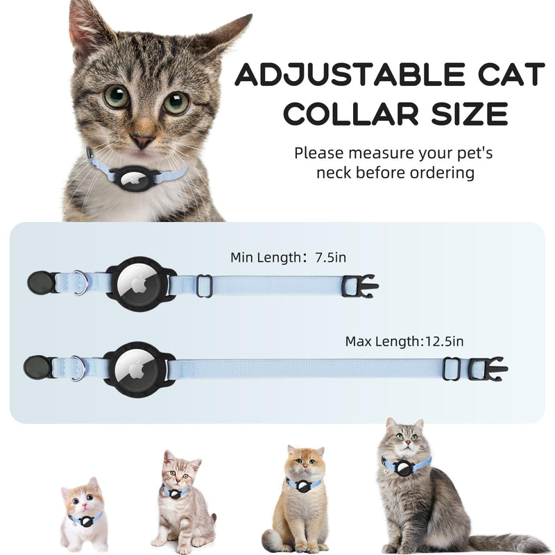 AirTag Cat Collar, Sucegi Stretchy Kitten Collar with Apple Air Tag Holder and Bell, Breakaway Design Ultra Elastic GPS Tracking Cat Collar for Cats and Puppies, (7.5-12.5 Inch), Blue - BeesActive Australia