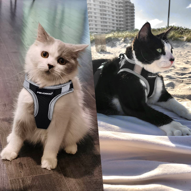FAYOGOO Cat Harness Cat Leash Harness for Cats, Cat Harness with Leash Escape-Proof Adjustable Cat Harness Controlling Breathable Cat Leash with Reflective Strips Black M (Pack of 1) - BeesActive Australia