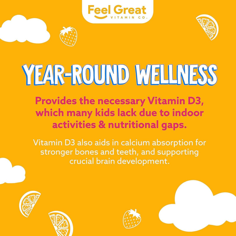 Vitamin D3 + K2 1000IU Gummy Vitamins for Kids (60 Day Supply) by Feel Great Vitamin Co | 60 Gummies | Delicious Plant Based Gummies | Supports Healthy Bones, Teeth, Mood, Immune System* | Vitamin D3 for Immune & Bone Support, Citrus Flavor, Vegetarian...