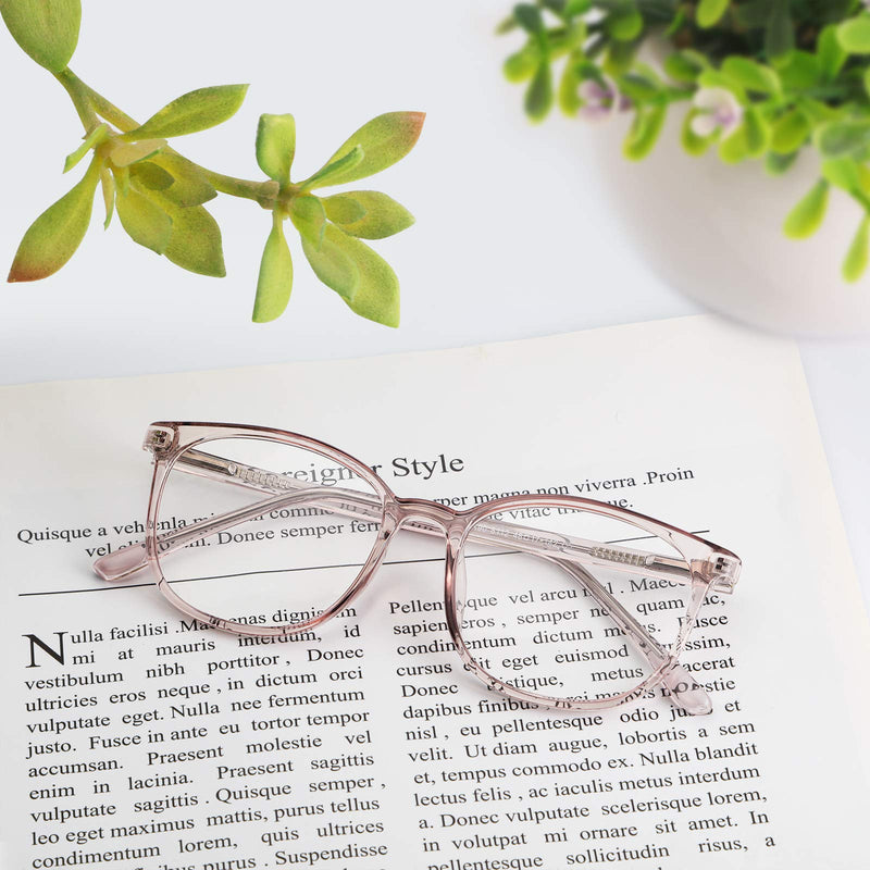 FONHCOO Blue Light Blocking Glasses Fashion Round TR90 Frame Transparent Eyewear Anti UV Computer Glasses for Women Men Light Brown - BeesActive Australia