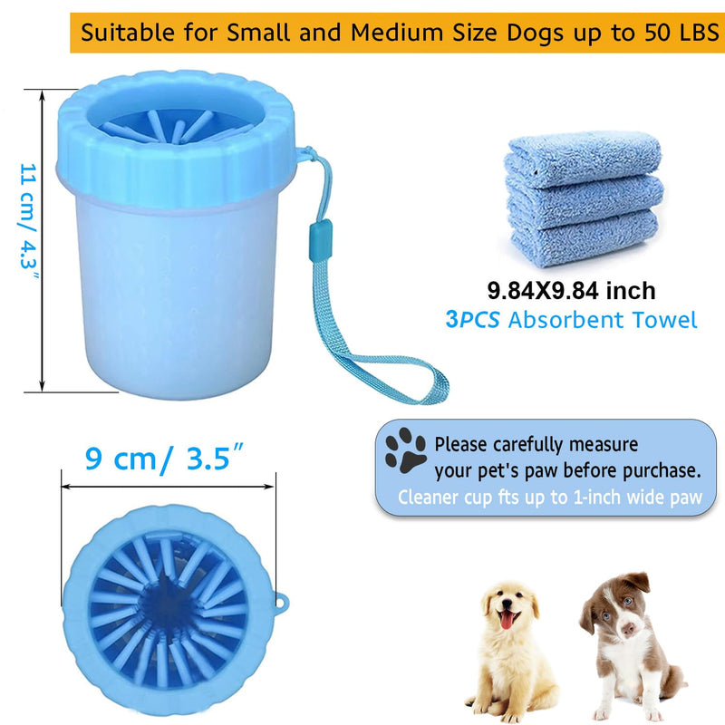 Paw Cleaner for Dogs, Soft and Comfortable Paw Cleaner, Portable Silicone Pet Paw Cleaner, with 3 Towels for Cats and Dogs Paw Washer (Blue) - BeesActive Australia
