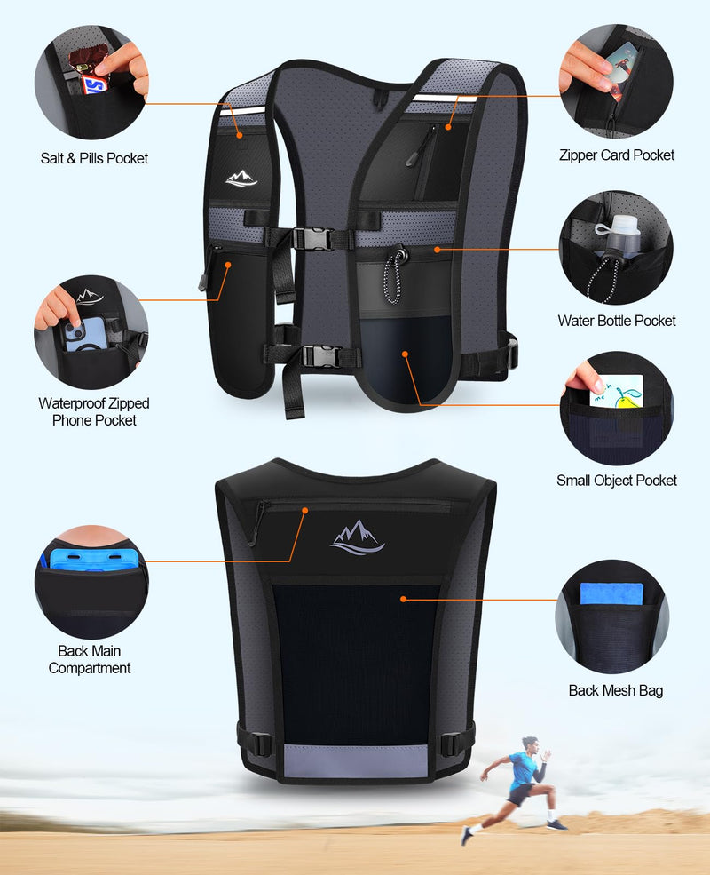 Running Vest for Women Men, Lightweight Breathable Hydration Vest with Large Compartment, Reflective Running Hydration Vest, Running Water Vest for Hiking Cycling Marathon Trail Jogging Race Medium