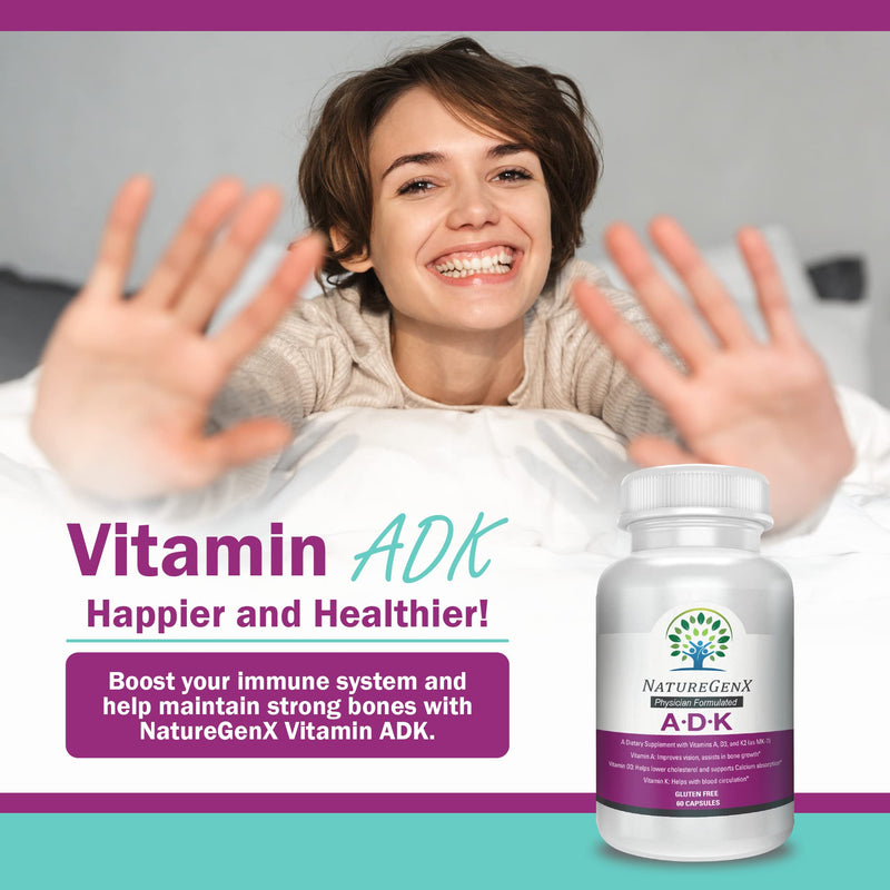 ADK Vitamin Supplement 5000 IU - High Potency Vitamins A, D3, and K2 for Bone Health and Calcium Absorption | Gluten-Free Vitamin ADK Supplement, 60 Day Supply, 60 Capsules 60 Count (Pack of 1) - BeesActive Australia