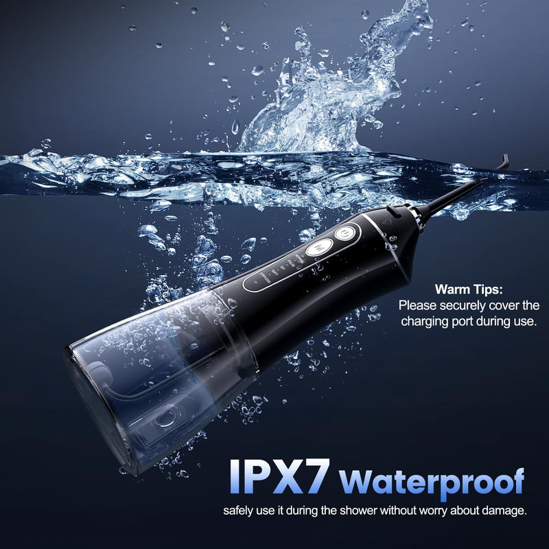 Water Flosser for Teeth Cleaning and Flossing, 5 Modes Rechargeable Cordless Oral Irrigator 320ml Water Tank Teeth Cleaner, IPX7 Waterproof Portable Electric Dentel Flossers for Home and Travel,Black Black