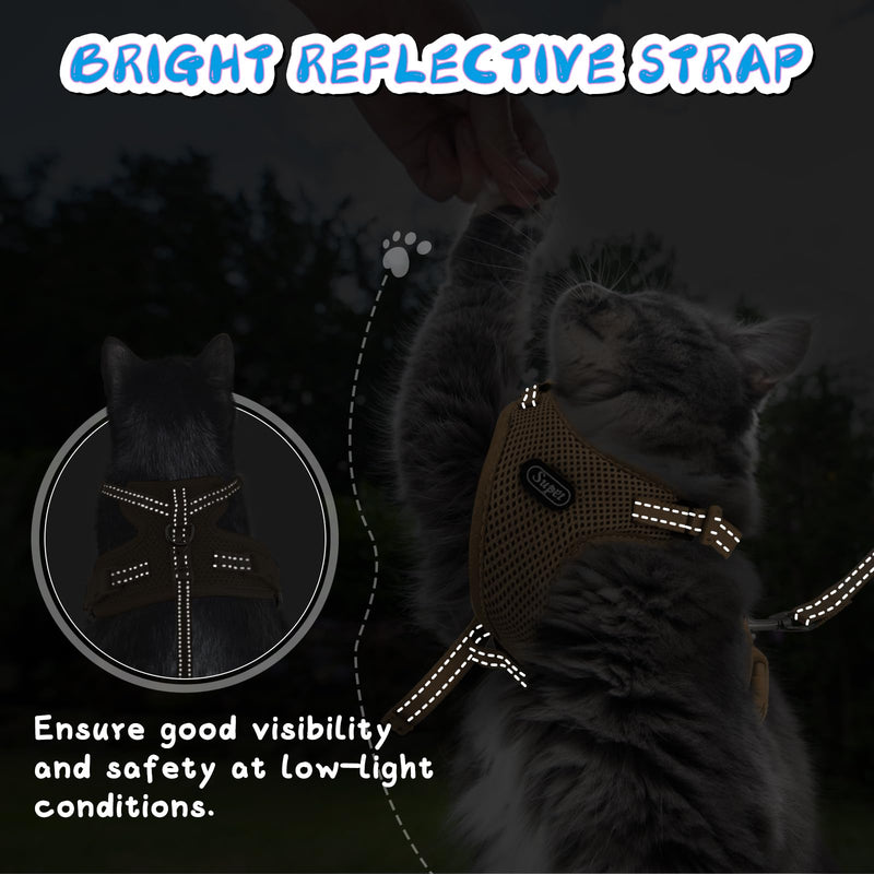 Supet Cat Harness and Leash Set for Small to Large Cats Adjustable Cat Vest Harness with Reflective Trim Universal Cat Leash and Harness for Cats/Puppies Medium (Chest: 17.5" - 19.5"） Beige - BeesActive Australia
