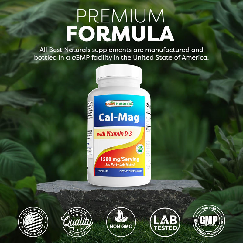 Best Naturals Calcium Magnesium with Vitamin D3 1500mg Serving 180 Tablets (180 Count (Pack of 1)) 180 Count (Pack of 1)