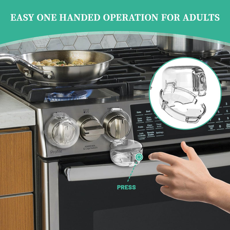 Stove Knob Safety Covers for Child 5-Pack Baby Proofing Kitchen Oven Knob Locks Universal Gas Burners Childproofing White