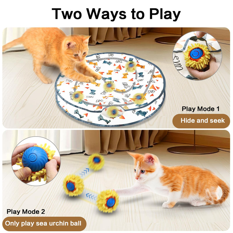 Interactive Cat Toys for Indoor Cats, Sea Urchin Smart Bouncing Ball Fast Rolling with Light, Automatic Moving Cat Ball Toys Hide and Seek Game in 28 Inch Pouch White - BeesActive Australia