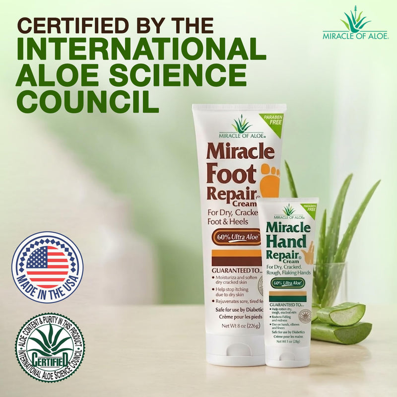 Miracle Foot Repair Cream, 8 oz + 1 oz Miracle Hand Repair, Healing Aloe Vera Lotions for Dry, Cracked Hands and Feet (8 oz Foot Cream + 1 oz Hand Cream) Foot Combo Pack - BeesActive Australia