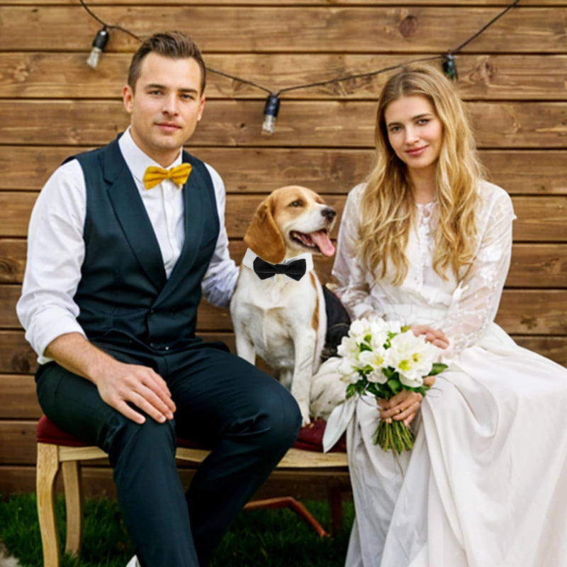 Dog Bow Tie Dog Bowtie Tuxedo Collar Bow Tie Dog Collar Black Bowtie with Handcrafted Adjustable White Collar Formal Pet Cat Necktie Collar for Medium Large Boy Dog Wedding Grooming Bows Birthday Gift - BeesActive Australia