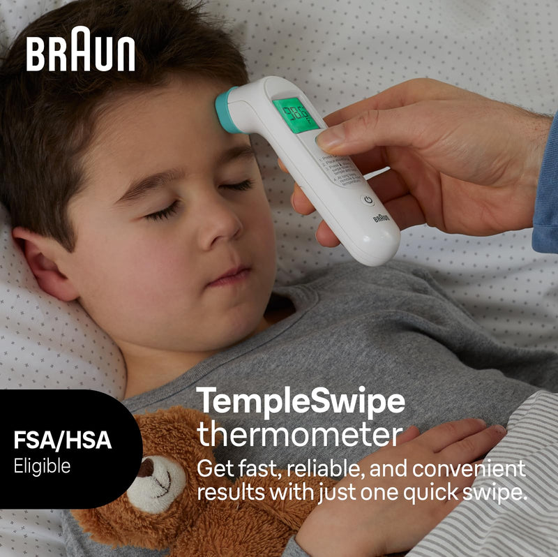 Braun TempleSwipe Digital Thermometer with Color Coded Temperature Guidance - Adults, Babies, Toddlers & Kids White 1 Count (Pack of 1)