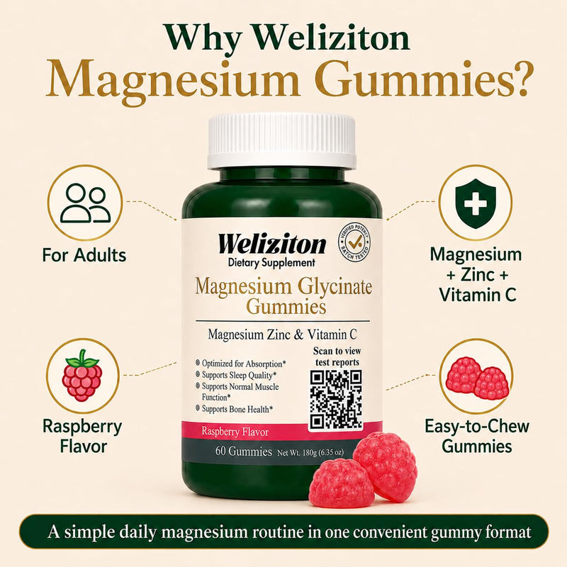 Magnesium Glycinate Gummies 100mg -Magnesium Gummies for Adults with Zinc & Vitamin C, Gentle on Stomach, Sleep, Calm & Muscle Support, Sugar-Free Raspberry Flavor, 60 Count (30-Day Supply)