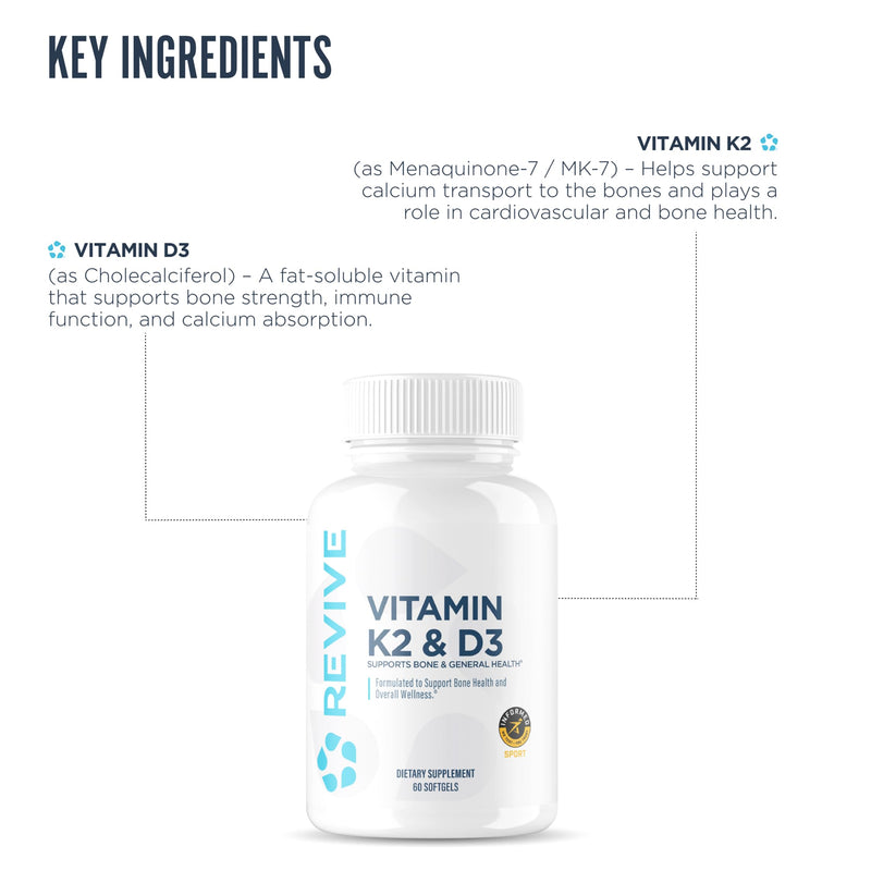 REVIVE MD Vitamin D3 & K2 Supplement for Women & Men, 5000 IU - Physician Formulated K2 & D3 Vitamin Supplement Supports Bone Health & Muscle Strength - Immune & Cardiovascular Support (60 Servings)