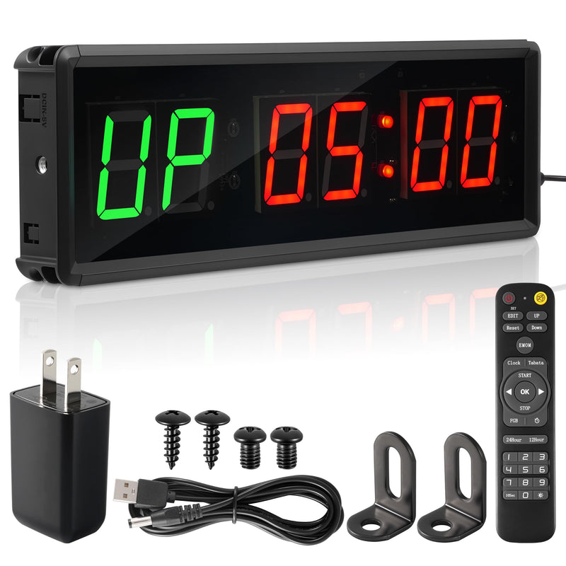 Upgraded Gym Timer Clock for Tabata/FBG/EMOM - Large Digital Interval Workout for Fitness Enthusiast, Count Down & Up | Stopwatch | Workout Clock for Home Gym/Yoga/Boxing/Garage Fitness Times