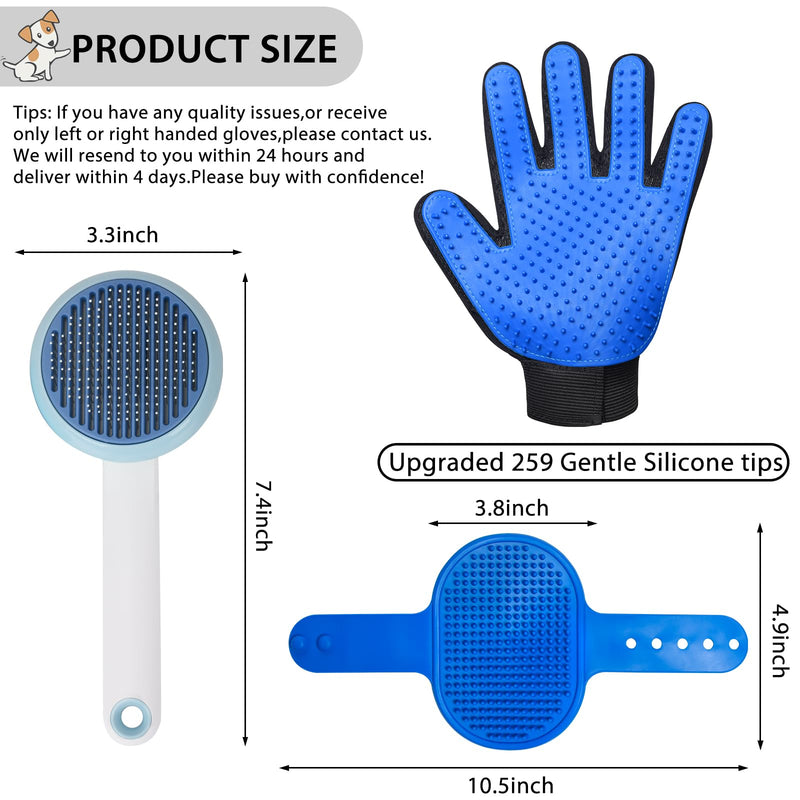GJEASE Cat Grooming Glove Brush,Self-Cleaning Slicker Pet Brush for Short and Long Haired Pets,Dog Bath Brush for Shedding and Grooming,Removes Loose Hair and Tangles,Promote Circulation Round Flower-Blue - BeesActive Australia
