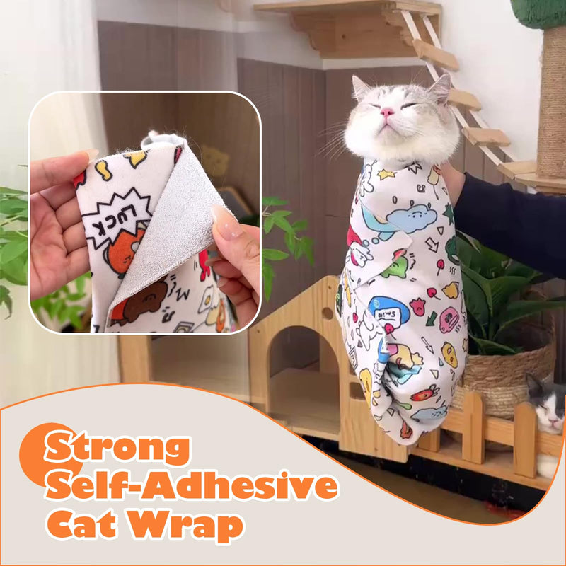 Cat Grooming Wrap, Cat Wrap Self-Adherent, Anti-Scratch Anti-Bite, Anti-Escape Grooming Bag for Cats Nail Clipping, Ear Cleaning, and Teeth Brushing (19.7 × 19.7" Paw Prints) 19.7 × 19.7" Paw Prints - BeesActive Australia