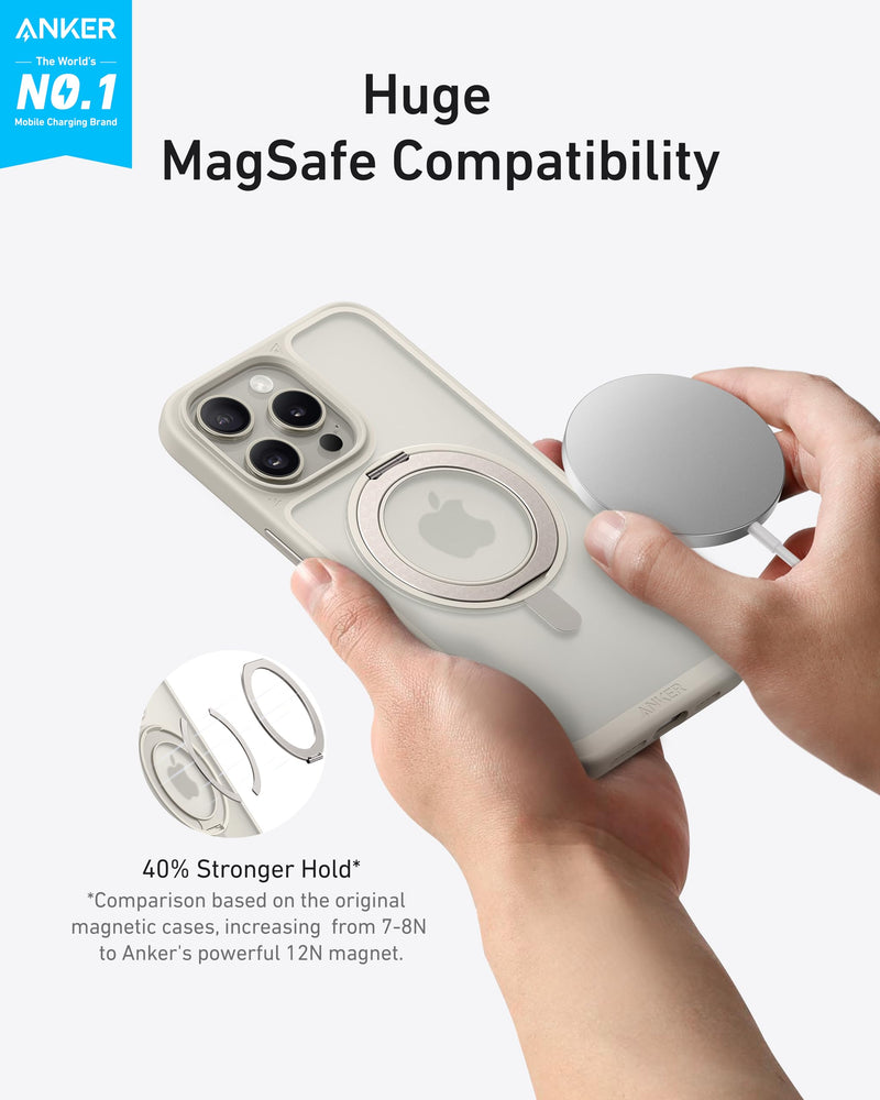 Anker Ultra Magnetic for iPhone 15 Pro Max Case with Sturdy 360° Ring Stand, Military-Grade Shockproof iPhone 15 Pro Max Kickstand Compatible with MagSafe(Clear) Clear - BeesActive Australia