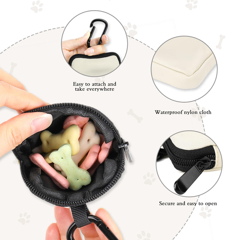 Dog Treat Pouch 2 PCS, Waterproof Small Dog Treat Bag for Leash, Hands Free Dog Walking Bag with Carabiner, Dog Poop Bag Holder for Pet Puppy Travel or Outdoor Use, Zipper Closure to Avoid Spilling Black+Beige - BeesActive Australia