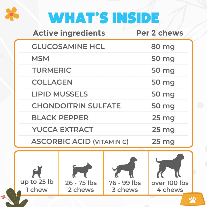 Glucosamine HCL & Hip and Joint Chews for Dogs - 150 pcs - Advanced Hip and Joint Support for Senior Dogs - with MSM & Green Lipped Mussel - Chicken