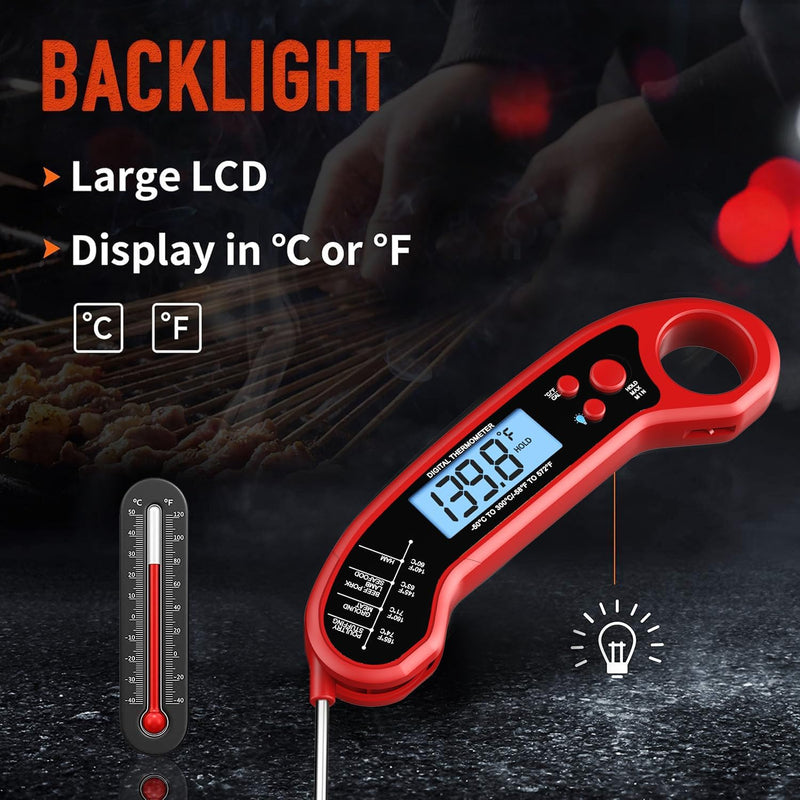 Meat Thermometer Digital, Instant Read Meat Thermometer for Grill and Cooking, Waterproof Food Thermometer for Kitchen and Outside, BBQ, Turkey, Candy, Liquids, Beef