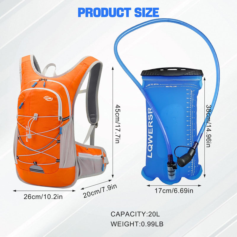 Hydration Backpack 20L Lightweight Breathable Water Backpack with 2L Water Bladder, Adjustable Chest Straps Running Hydration Vest for Cycling, Hiking, Climbing Orange