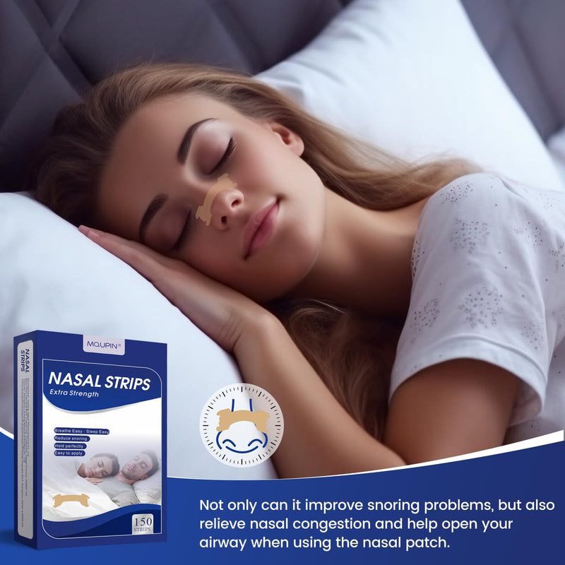 MQUPIN 150 Counts Nasal Strips Upgraded, Drug-Free, Safe, Long Effect, Reduction Snoring, Nasal Strips for Snoring Congestion Relief(66mm*19mm) 1 - BeesActive Australia
