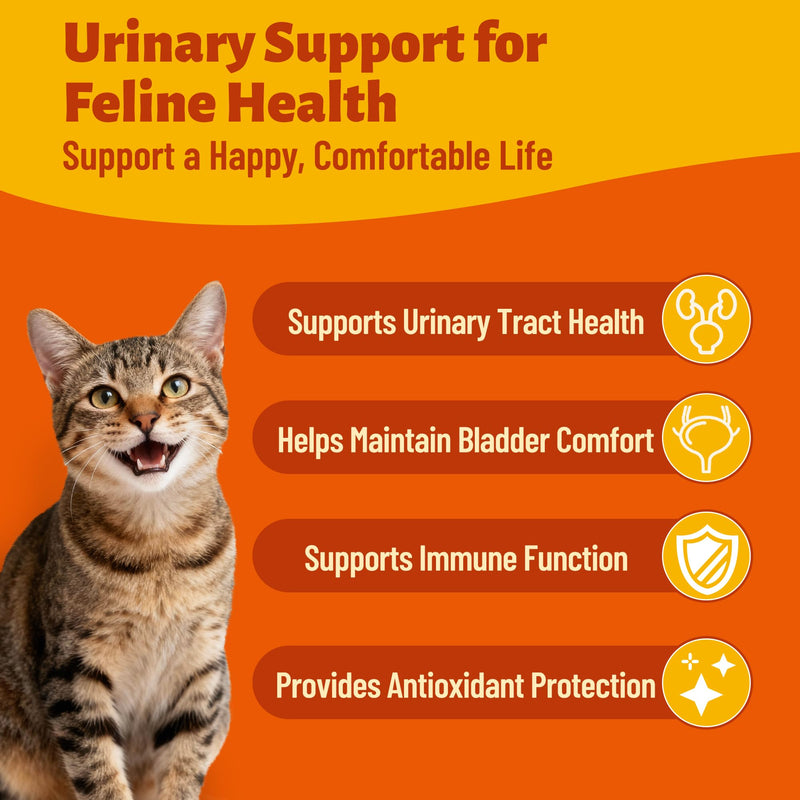 220g Cat Urinary Tract Health Supplement with 20% Cranberry, D Mannose, Marshmallow Root & Salmon Oil - Urinary Tract & Bladder Control - Vet-Recommended Crunchy Chews - Chicken Flavor