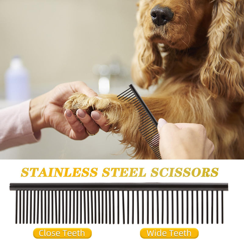 EVERESTA Dog Grooming Scissors with Rounded Safety Tips, Heavy Titanium Pet Grooming Scissors, Professional Thinning Scissors, Straight Scissors with Comb for Dogs and Cats (Black) Professional - BeesActive Australia