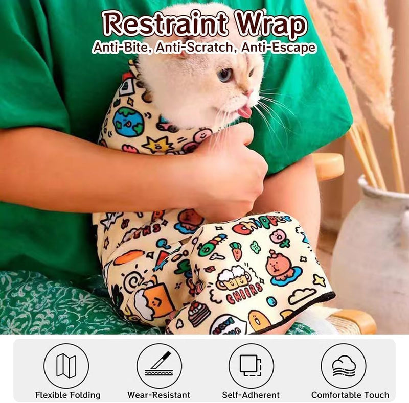 Cat Grooming Wrap, Cat Wrap, Cat Blanket Wrap, Self-Adherent, Anti-Bite, Anti-Scratch, Anti-Escape Restraint, Cat Wrap for Cutting Nails (B, 21.7 * 21.7 in（Within 11.1lbs）) B 21.7*21.7 in（Within 11.1lbs） - BeesActive Australia