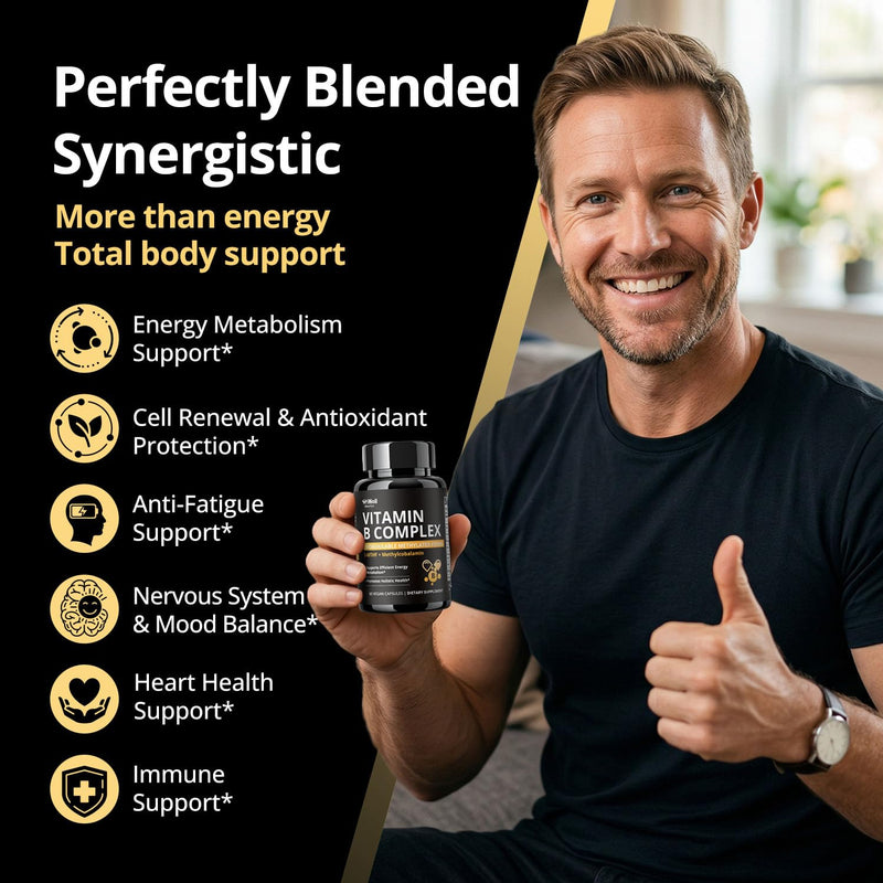 Methylated Vitamin B Complex – High Absorption Active Forms | With Methylfolate & Methyl B12 for Energy, Brain & Mood Support – 60 Vegan Capsules, Non-GMO, Gluten-Free