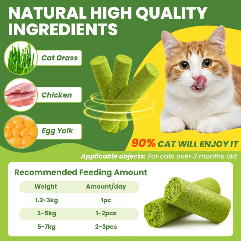 Cat Grass Sticks, 60 g Cat Grass Teething Stick and 50 g Cats Treats, Natural Dental Chews for Teeth Cleaning & Hairball Relief Teething Sticks for Indoor Cats Grain-Free 110 g