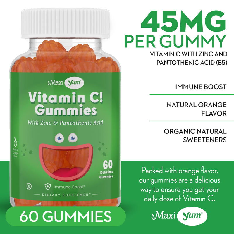 Maxi Health Vitamin C Gummies with Zinc – Vitamin C and Zinc Gummies for Kids & Adults – Immune Support + Respiratory Support – No Artificial Flavors or Preservatives Kosher – 60 Gummies | Kosher | Vitamin C Gummies for Adults & Kids with Zinc | No Art...