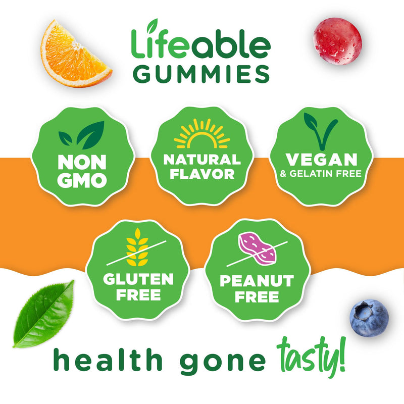 Lifeable Vitamin B Complex Gummies with Vitamin C for Women and Men, Vegan | Supports Cellular Energy and a Healthy Nervous System - 90 Gummies, 3 Month Supply, Kosher and Halal, Third Party Lab Tested