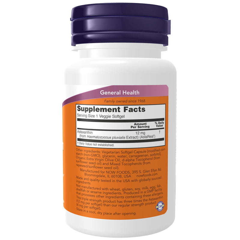 NOW Supplements, Triple Strength Astaxanthin 12 mg, Triple Strength, Brain Health*, Helps Manage Eye Strain*, 60 Veggie Softgels - BeesActive Australia