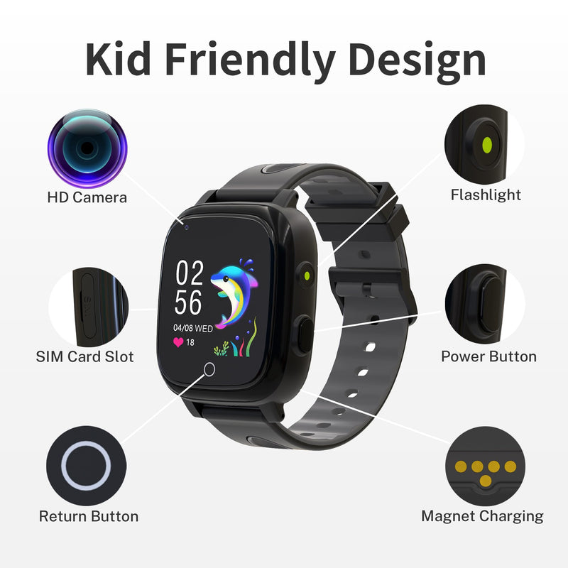 Toloso Kids Watch with GPS Tracker, Kids Smart Watch Boys with Phone & Video Call Voice Chat SOS Camera Alarm Pedometer Stopwatch Calculator Flashlight GPS Tracker Gifts for Kid Age 5-12(Black) Black - BeesActive Australia