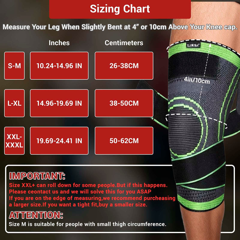 Knee Brace with Straps for Women/Men, Knee Compression Sleeve for Knee Pain, Arthritis, ACL, PCL, Meniscus Tear, Joint Pain Relief. Knee Support for Running, Workout, 1 pcs (Green, L/XL) Green, L/XL - BeesActive Australia