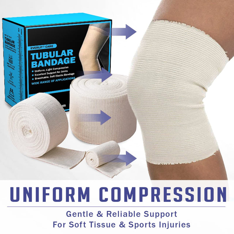 EVERLIT Elasticated Tubular Support Bandage | Stockinette Tubing for Large Arm, Knees, Legs | Light to Moderate Compression Bandage Roll For Tissue Support (Size F | 4" x 11 yd) Size F | 4" x 11 yd - BeesActive Australia