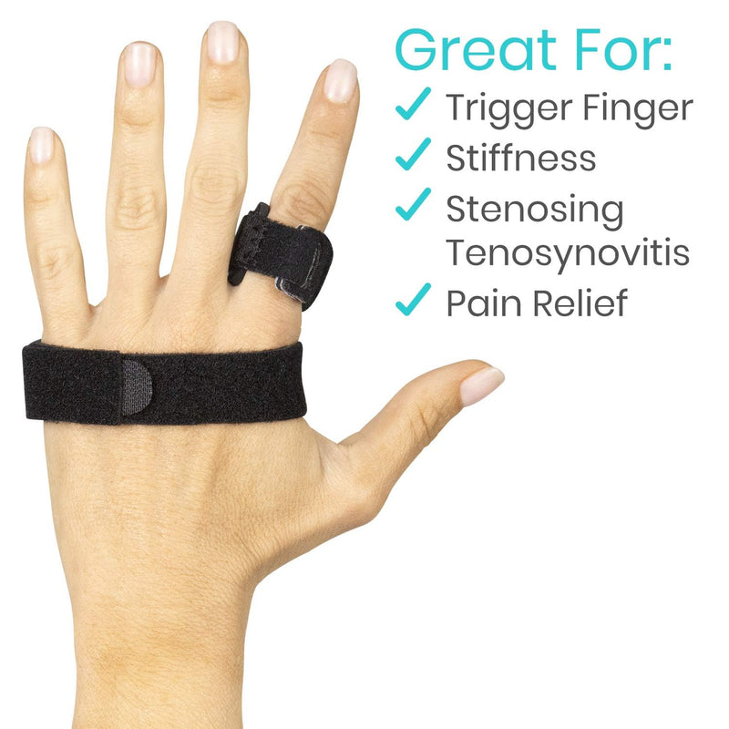 Vive Trigger Finger Splint Brace - Middle, Pinky, Pointer, Ring and Thumb Support - Palm Strap Included - Straighten Curved or Broken Fingers - Adjustable, Breathable Fit - Aluminum Pain Relief Guard Black - BeesActive Australia