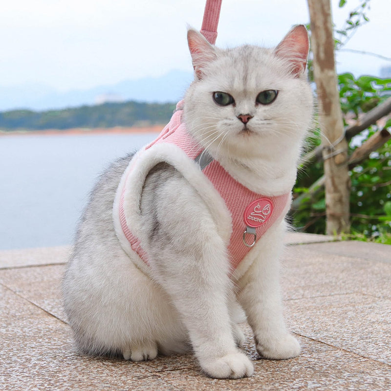 Cat leash, escape-proof cats, cat harness and cat leash set, with pull rope, with reflective strips, suitable for medium-sized cats, XS (neck circumference: 28-30 cm, bust width: 32-36 cm), pink - BeesActive Australia
