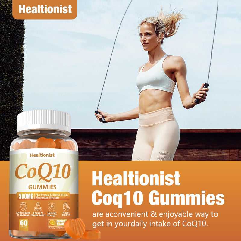 2 Pack 500MG Coq10 Gummies - 3X Better Absorption, Plus Omega-3, Magnesium, Vitamin B3 & Zinc - Coenzyme Q10 Supplements for Heart Health, Cellular Energy & Antioxidant, Vegan, 120 Counts 60 Count (Pack of 2)