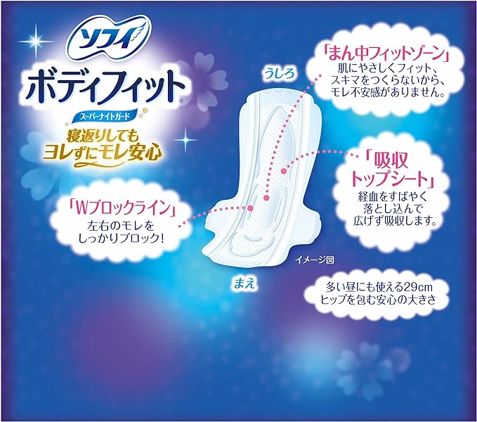 Sophy Body Fit Super Night Guard with Wings for Night, 11.4 inches (29 cm), 36 Sheets (9 Sheets x 4 Pieces) (Sanitary Supplies Napkins) - BeesActive Australia