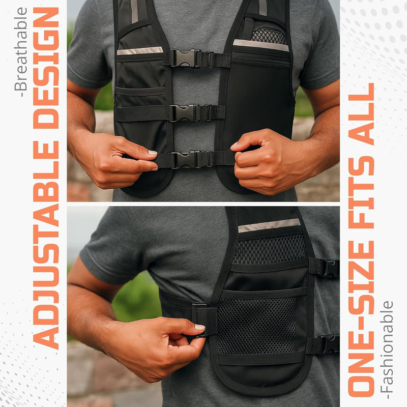 Shehzor Adjustable Weighted Vest Women and Men, Running Belt with Water Bottle, Chest Rig & Running Vest, Marathon Backpack, Essentials, Hydration Vest with 500ml BPA-Free Bottle