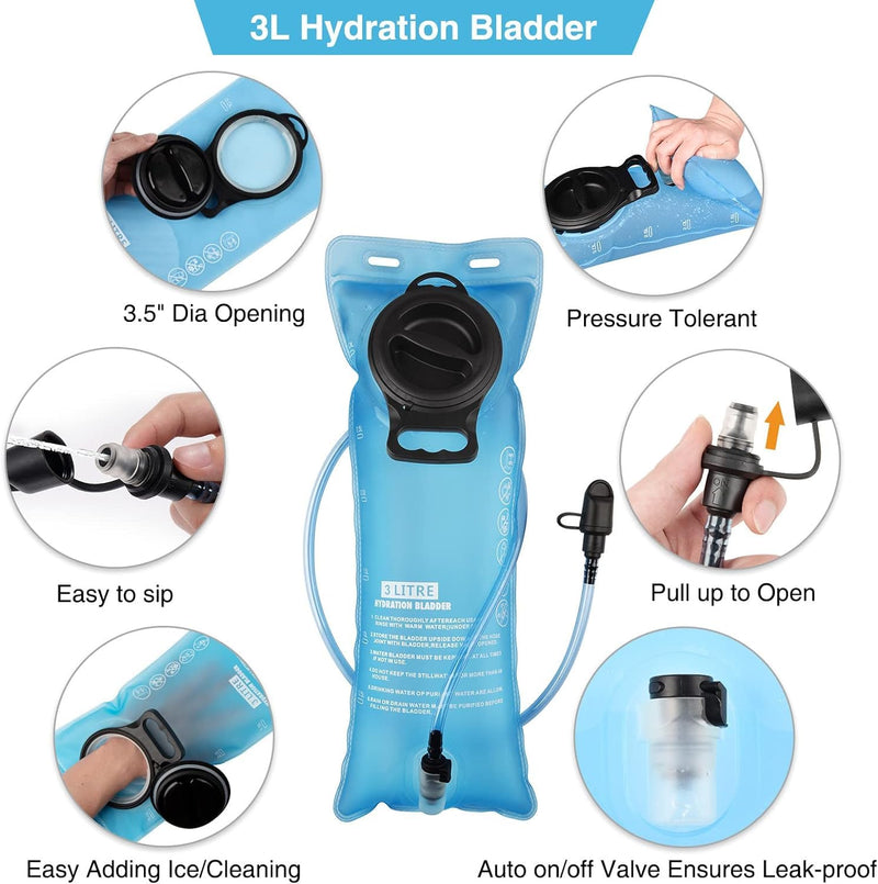 NOOLA Hydration Backpack, Insulated Hiking Water Backpack with 3L TPU Water Bladder for Men Women, Running Hydration Pack Hydro Daypack for Hiking, Trail, Running, Marathons Race, Cycling Black