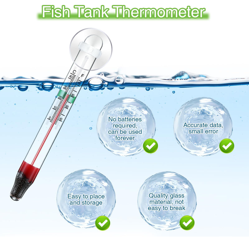 Dreyoo 4 Pcs Floating Aquarium Thermometers, Floating Glass Aquarium Thermometer with Suction Cup, Mercury Free Large Standing Thermometer for Freshwater and Saltwater Fish