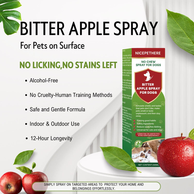 No Chew Spray for Dogs,Bitter Apple Spray for Dogs to Stop Chewing,Can Effectively Protect The Safety of Furniture,Plant,Shoes, Etc,Safe for People and Pets,Alcohol-Free, Indoor/Outdoor Use,150ML