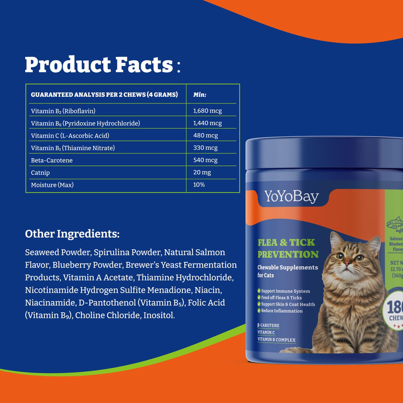 Flea and Tick Prevention for Cats Chewable - 180 Soft Chews, Salmon & Blueberry Flavor - Cats Flea and Tick Treatment Chewable, Natural Defense - Cats Immune Support Supplement 180 Chews - BeesActive Australia