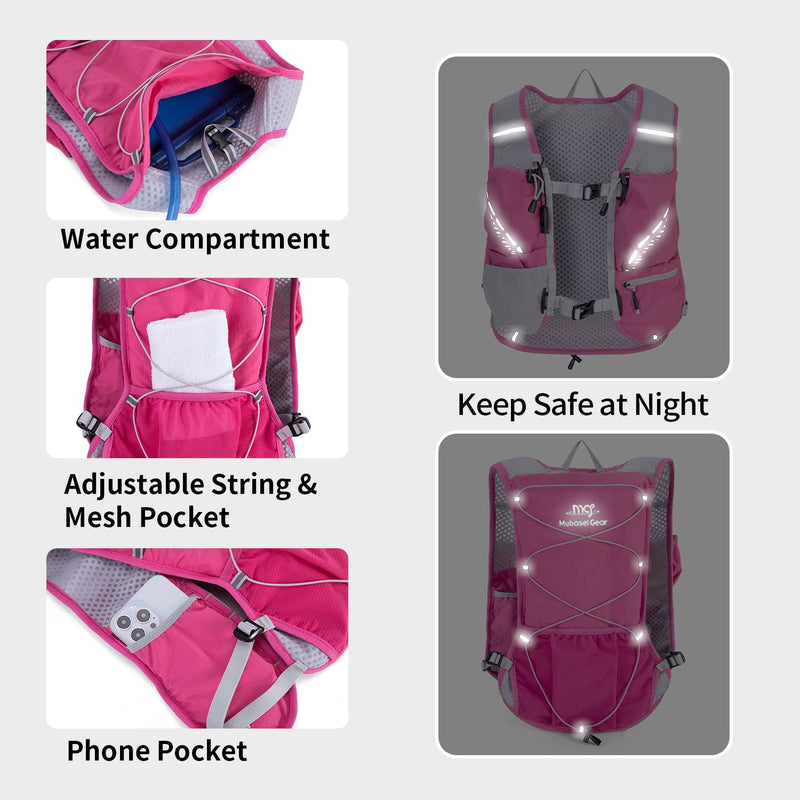 Lightweight Running Vest for Women and Men Hydration Backpack Pack with 1.5L Water Bladder Bag Running Gear Accessories for Hiking Trail Cycling Marathon Hot Pink