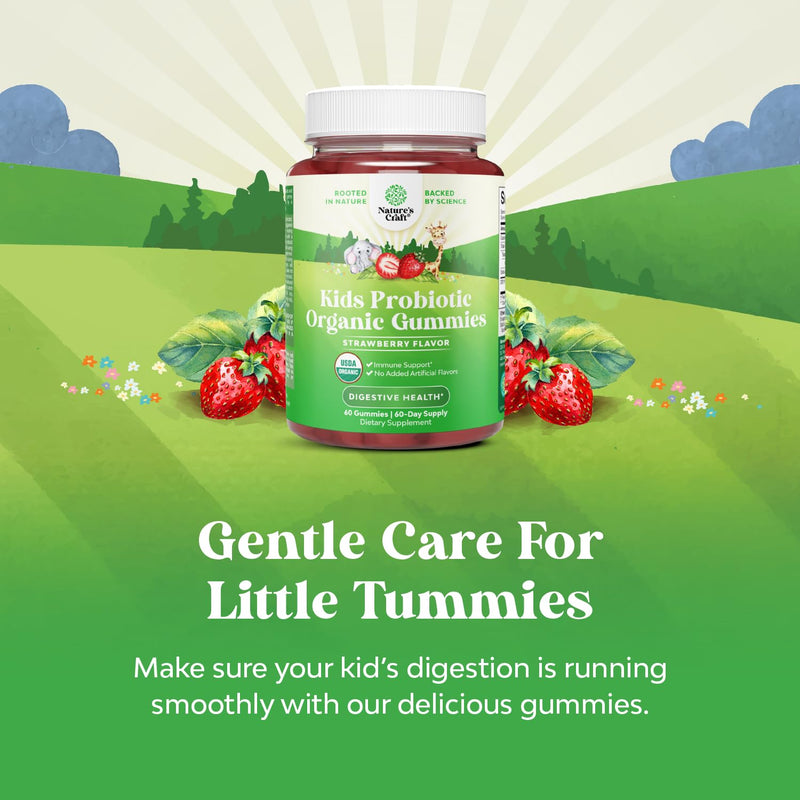 USDA Organic Kids Probiotic Gummies - Gut Bacteria Probiotics for Digestive Health & Stomach Relief - Gentle 2.5B CFU Kids Immune Support & Gut Heath Supplement - Vegan & Non-GMO Chews - 60 Count 60 Count (Pack of 1)
